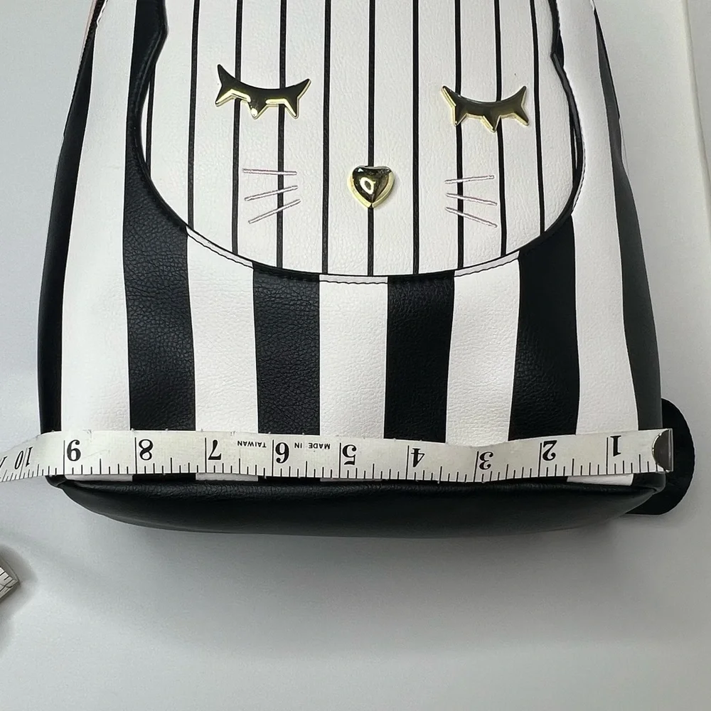 Betsey Johnson Backpack Kitty Cat Pink Black Stripes Luv Betsy zip closure